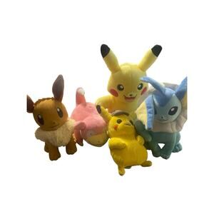 Lot Of 5 Pokemon Plush Pikachu Eevee Slowpoke Vaporeon